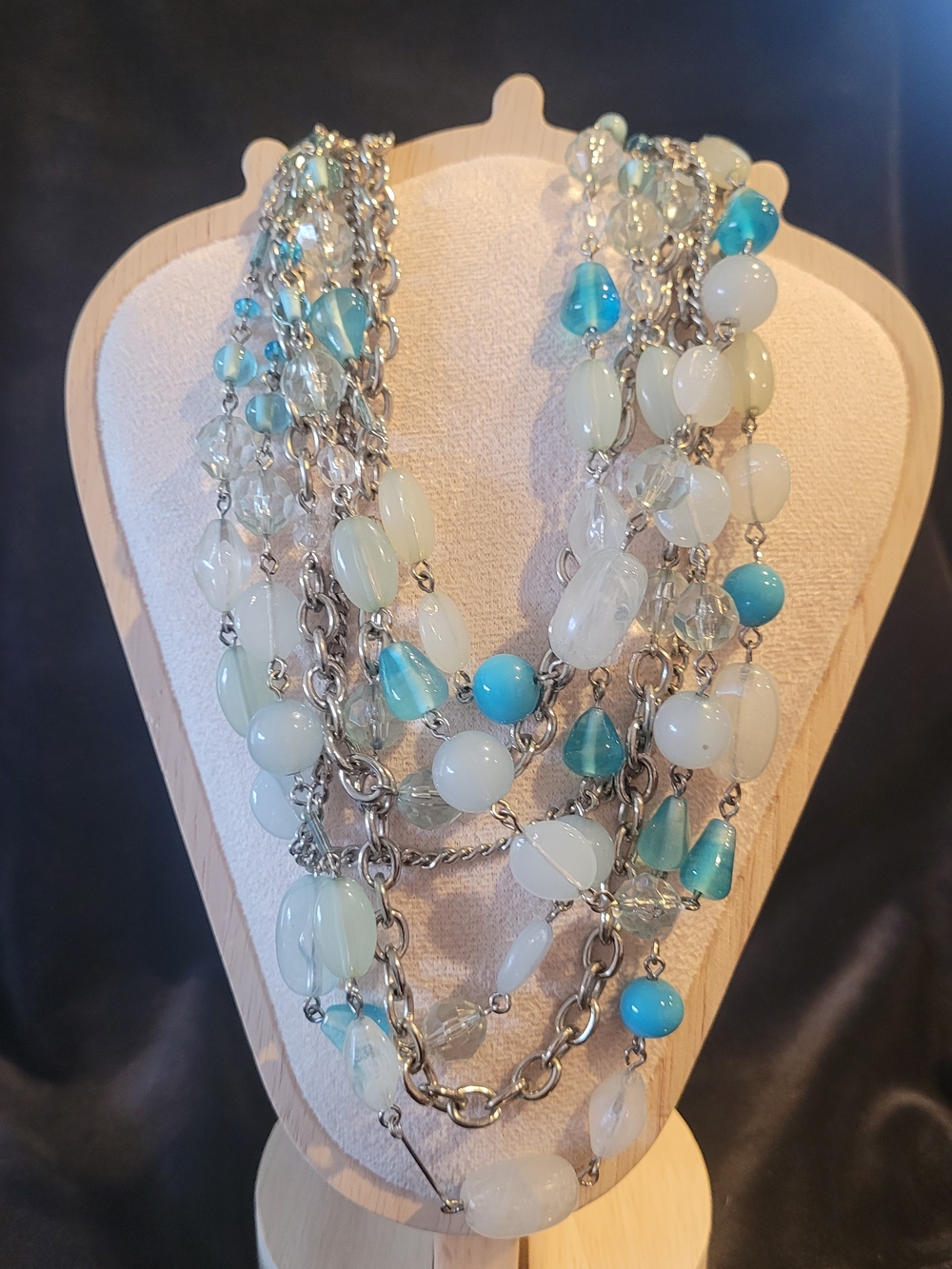 Lia Sophia Multi-Strand Blue & White Bead Statement Necklace